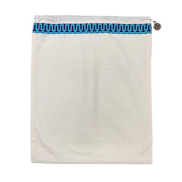 Tory Burch Dust Bag 15 in x 12 in Canvas Drawstring Strap Geometric Trim Charm - Picture 1 of 9